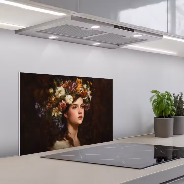 Portret - Vrouw - Bloemen keuken achterwand spatscherm klein -3d_schuin