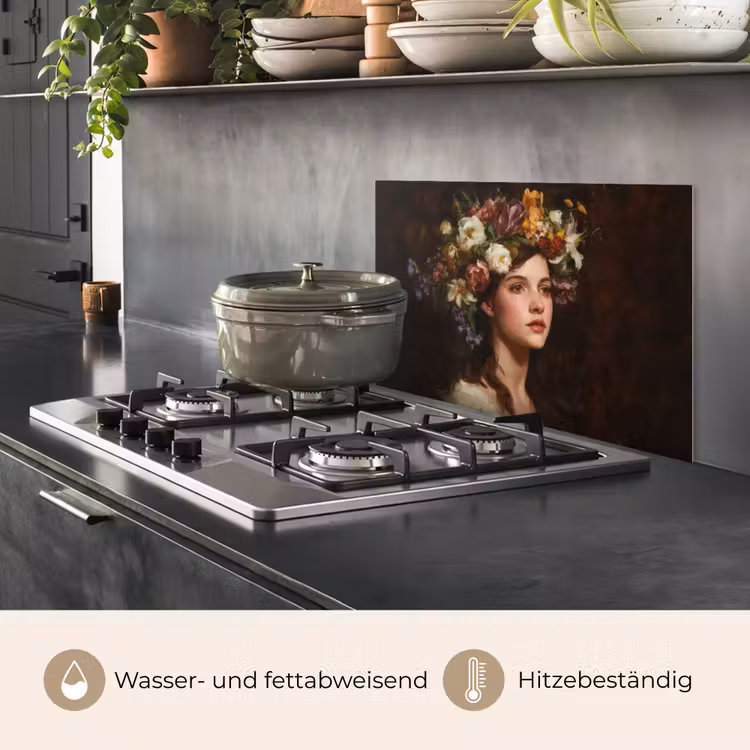Portret - Vrouw - Bloemen keuken achterwand spatscherm klein -usp_DE