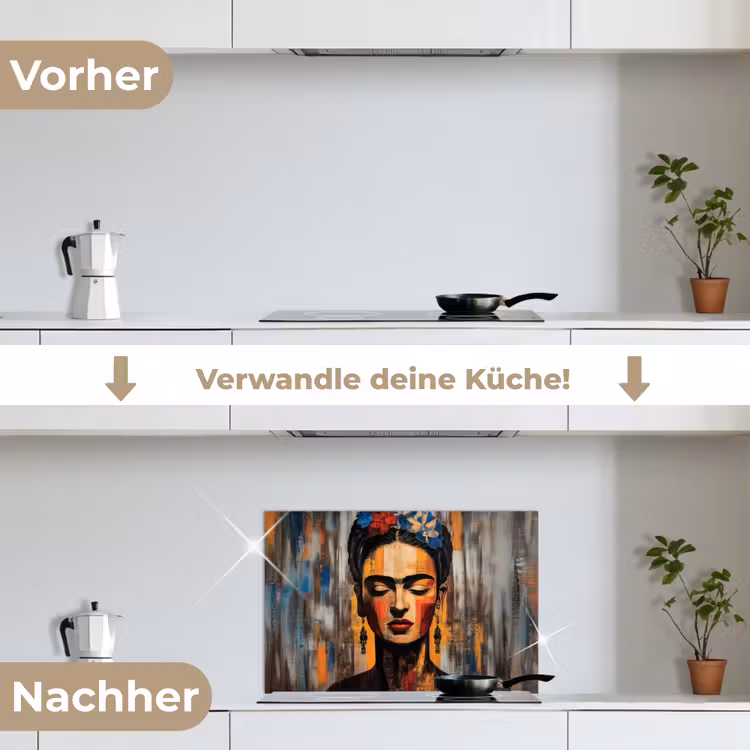Portret - Vrouw - Bloemen keuken achterwand spatscherm klein -voor_na_DE