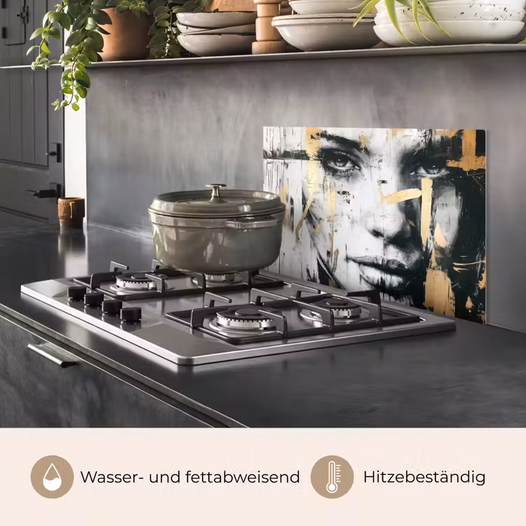 Portret - Vrouw - Penseelstreken - Goud keuken achterwand spatscherm klein -usp_DE