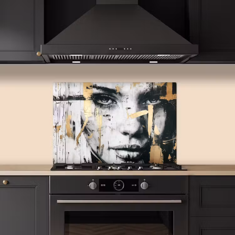 Portret - Vrouw - Penseelstreken - Goud keuken achterwand spatscherm klein -sfeer1