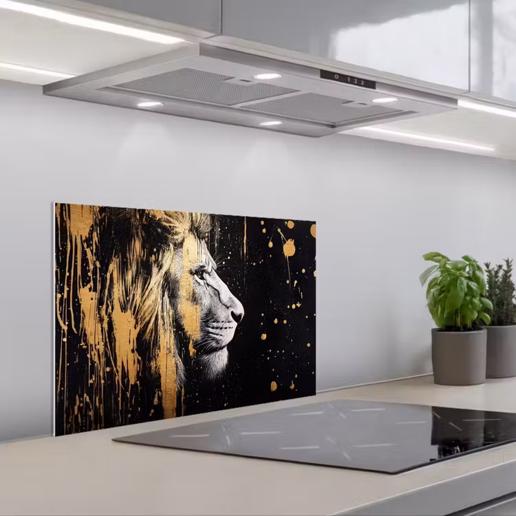 Portret - Leeuw - Abstract - Goud keuken achterwand spatscherm klein -3d_schuin