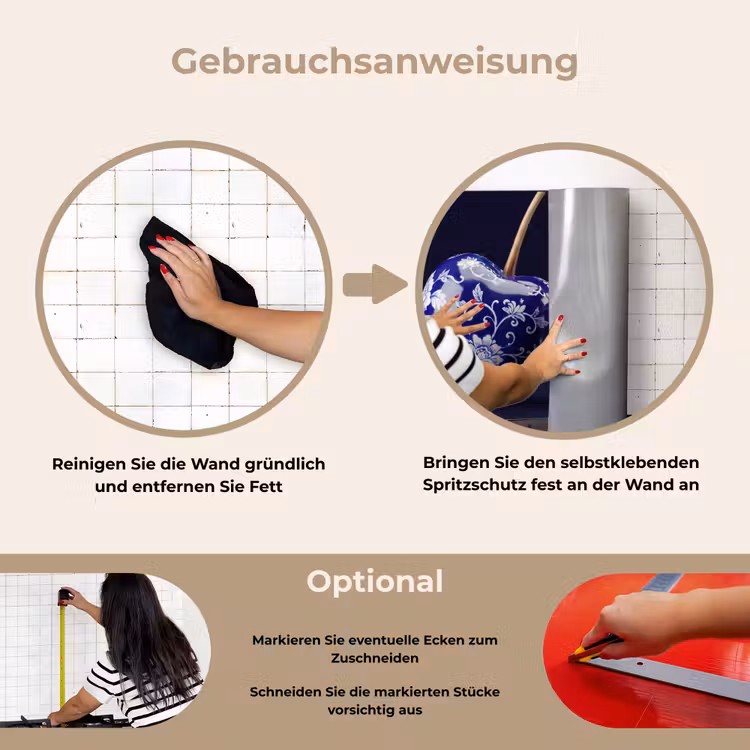 Porselein- Kersen - Delfts - Blauw keuken achterwand spatscherm klein -gebruiksaanwijzing_DE