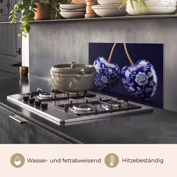 Porselein- Kersen - Delfts - Blauw keuken achterwand spatscherm klein -usp_DE