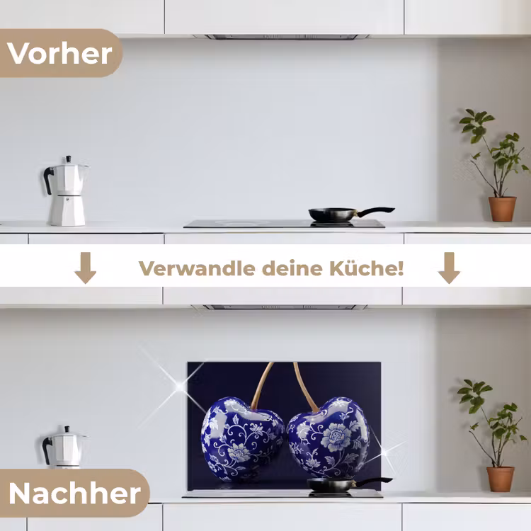 Porselein- Kersen - Delfts - Blauw keuken achterwand spatscherm klein -voor_na_DE