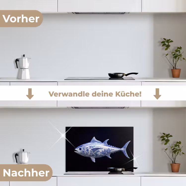 Porselein - Tonijn - Delfts - Blauw keuken achterwand spatscherm klein -voor_na_DE
