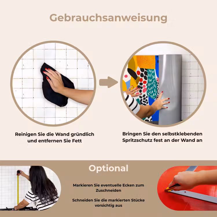 Stippen - Vormen - Modern - Kleuren keuken achterwand spatscherm klein -gebruiksaanwijzing_DE
