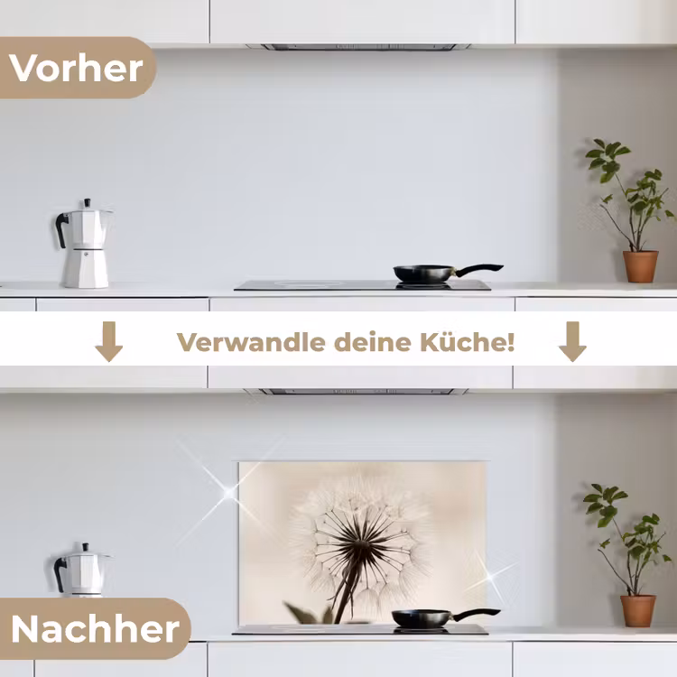 Paardenbloem - Minimalistisch - Wit keuken achterwand spatscherm klein -voor_na_DE