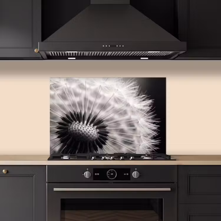 Paardenbloem - Zwart - Wit keuken achterwand spatscherm klein -sfeer1