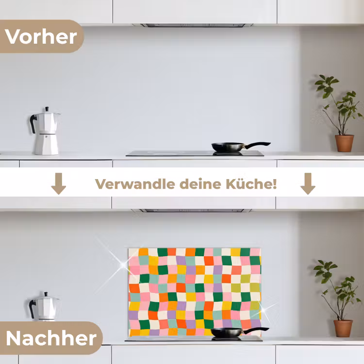 Vierkanten - Kleurrijk - Golvend keuken achterwand spatscherm klein -voor_na_DE