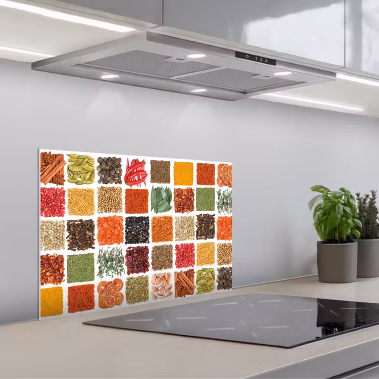 Vierkanten - Specerijen - Kruiden - Grafisch keuken achterwand spatscherm klein -3d_schuin