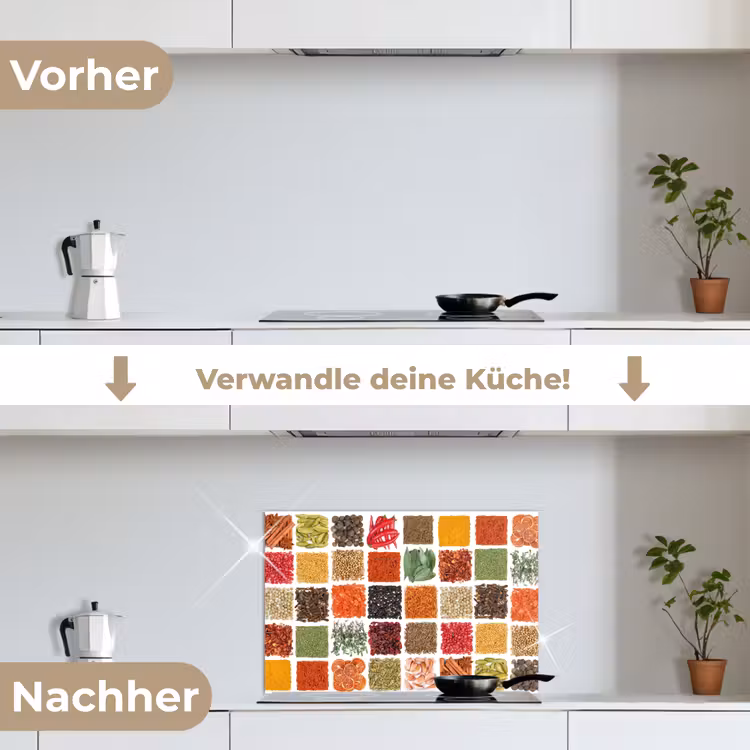 Vierkanten - Specerijen - Kruiden - Grafisch keuken achterwand spatscherm klein -voor_na_DE