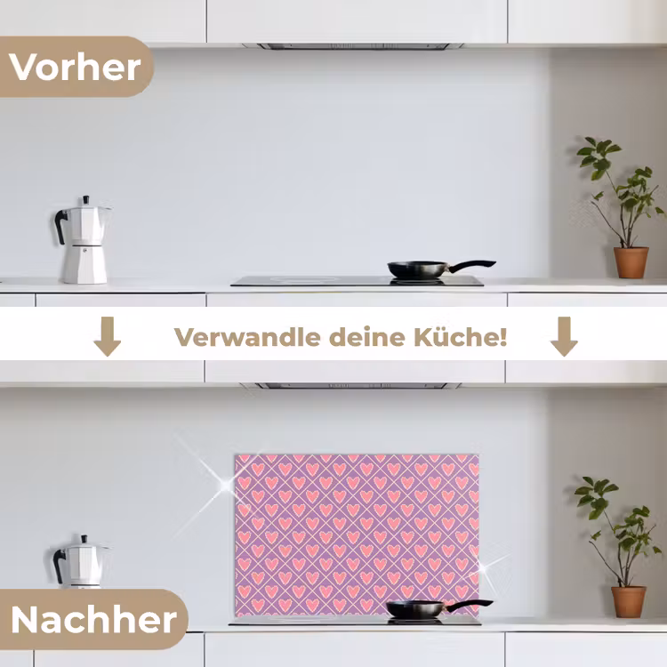 Ruit - Patroon - Paars - Hartjes keuken achterwand spatscherm klein 900 -voor_na_DE