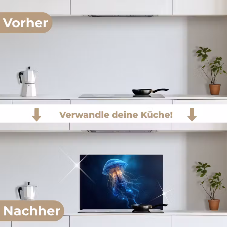 Kwal - Lichtgevend - Tentakels - Blauw keuken achterwand spatscherm klein -voor_na_DE