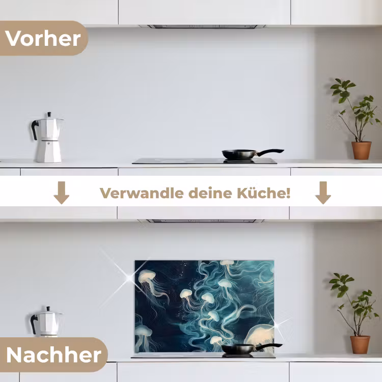 Kwallen - Zee - Wit - Golven keuken achterwand spatscherm klein -voor_na_DE