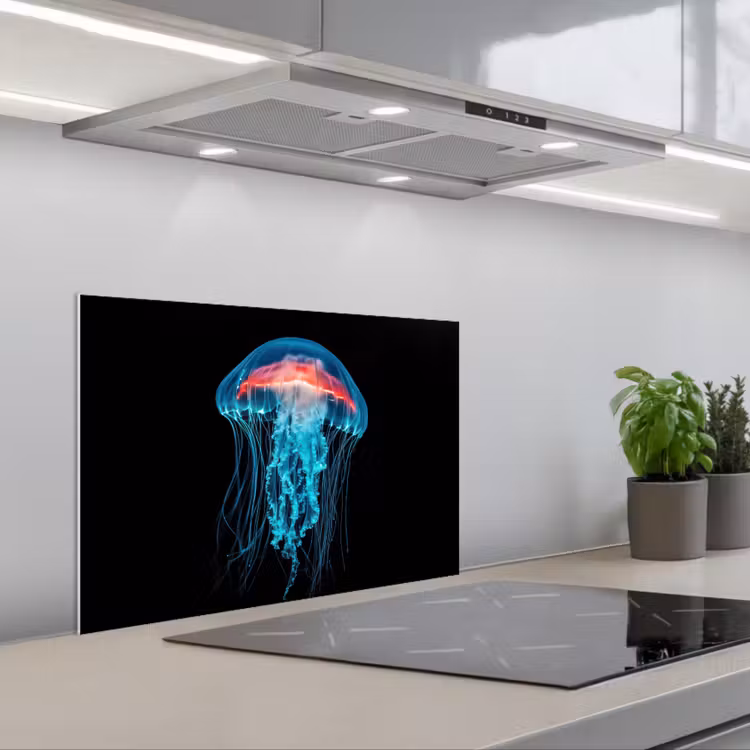Kwal - Tentakels - Blauw - Licht keuken achterwand spatscherm klein -3d_schuin