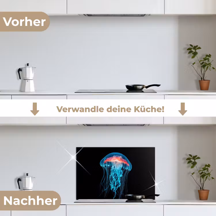 Kwal - Tentakels - Blauw - Licht keuken achterwand spatscherm klein -voor_na_DE