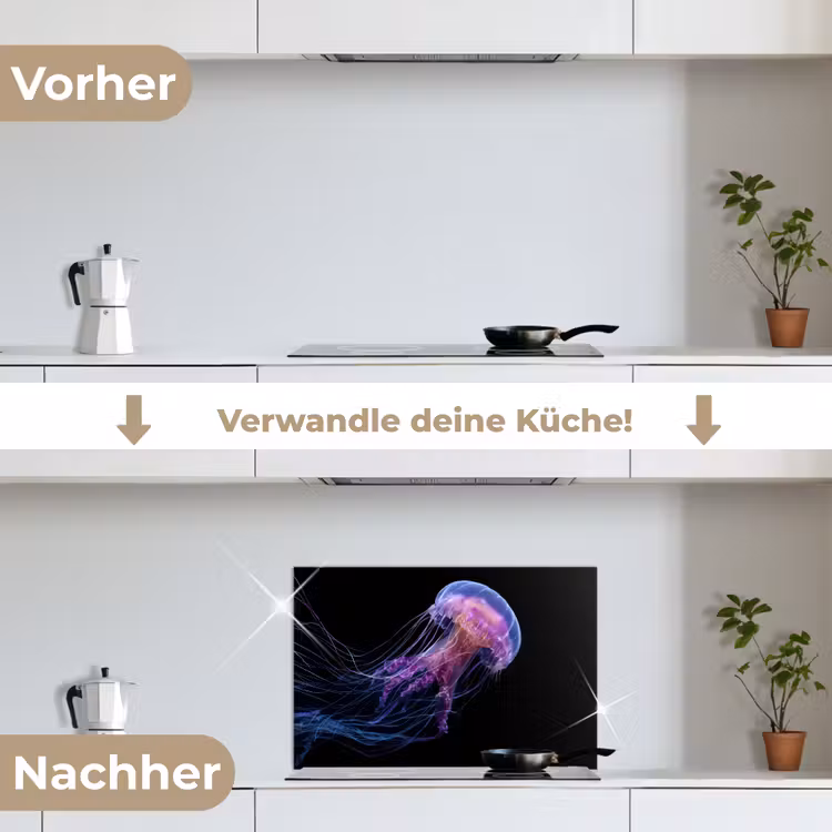 Kwal - Doorzichtig - Roze - Tentakels keuken achterwand spatscherm klein -voor_na_DE