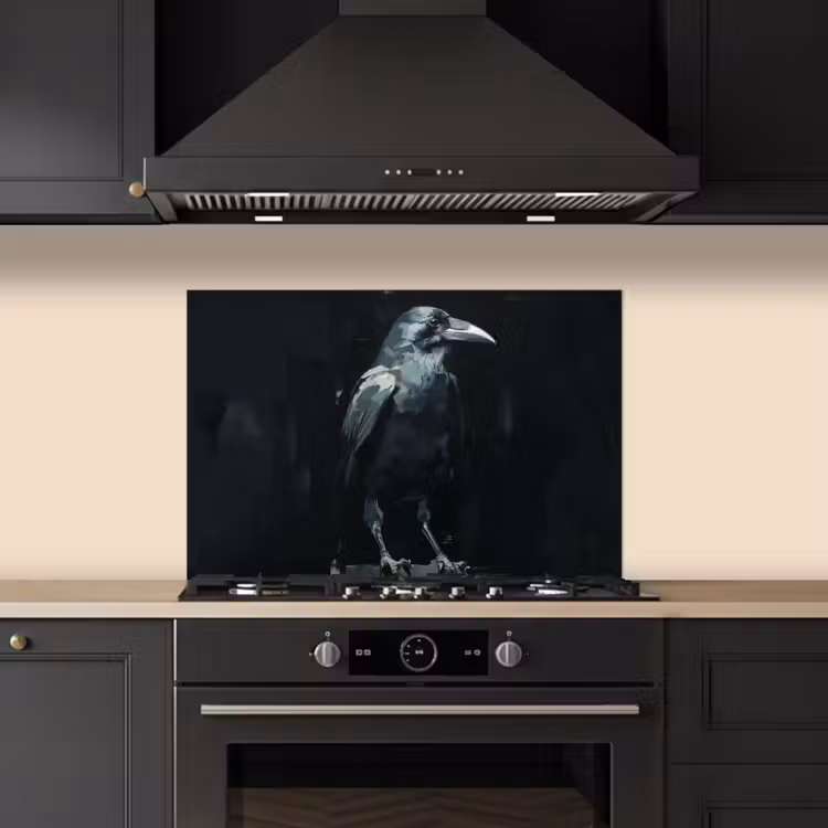 Raaf - Vogels - Zwart keuken achterwand spatscherm klein -sfeer1