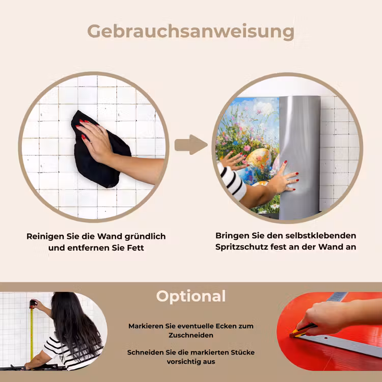 Grasveld - Eieren - Bloemen keuken achterwand spatscherm klein -gebruiksaanwijzing_DE