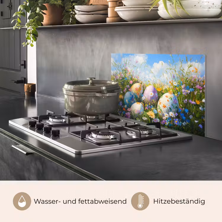 Grasveld - Eieren - Bloemen keuken achterwand spatscherm klein -usp_DE