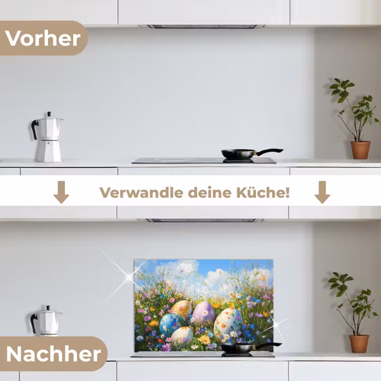 Grasveld - Eieren - Bloemen keuken achterwand spatscherm klein -voor_na_DE