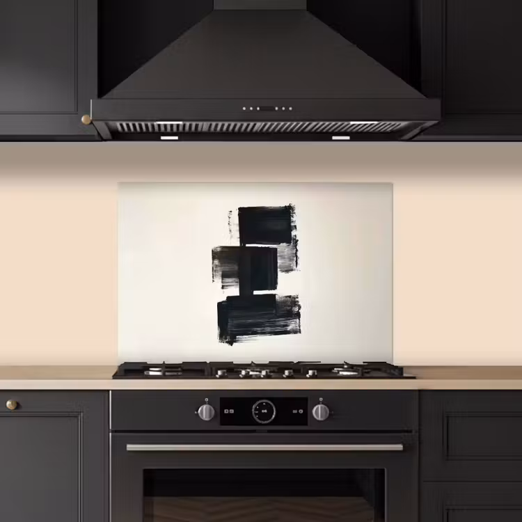 Rechthoeken - Penseelstreken - Abstract - Zwart keuken achterwand spatscherm klein -sfeer1