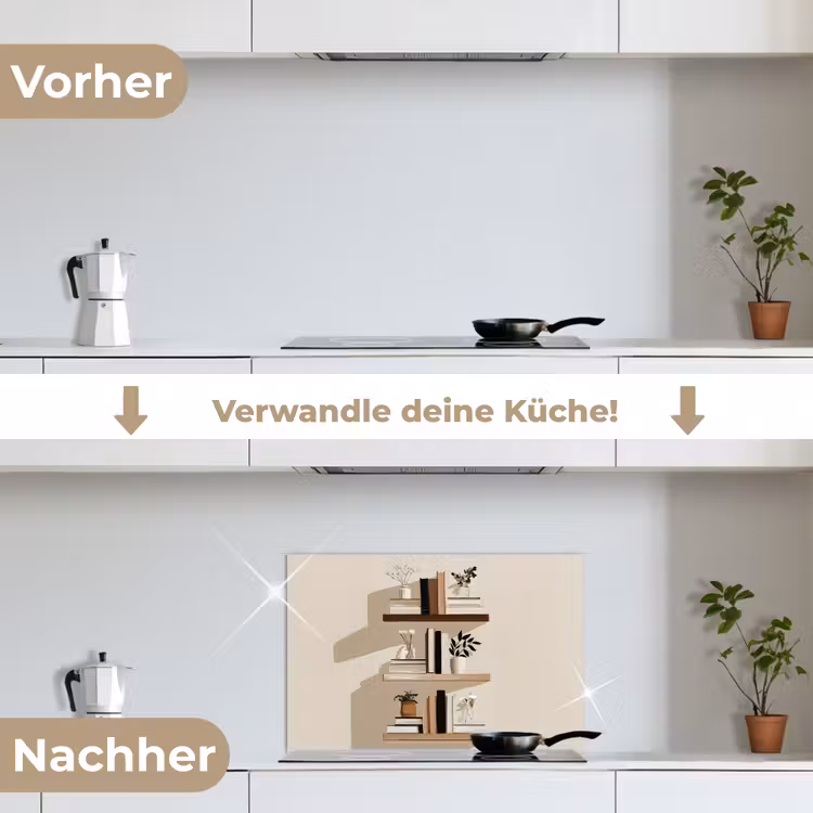 Plankjes - Boeken - Vaasjes - Planten keuken achterwand spatscherm klein -voor_na_DE