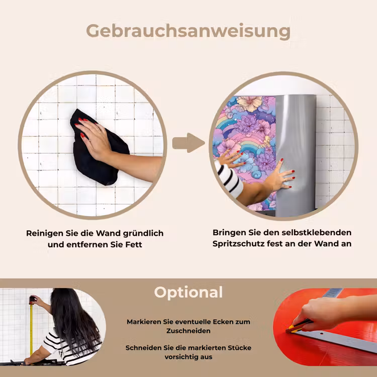 Regenbogen - Bloemen - Kleurrijk - Wolken keuken achterwand spatscherm klein -gebruiksaanwijzing_DE
