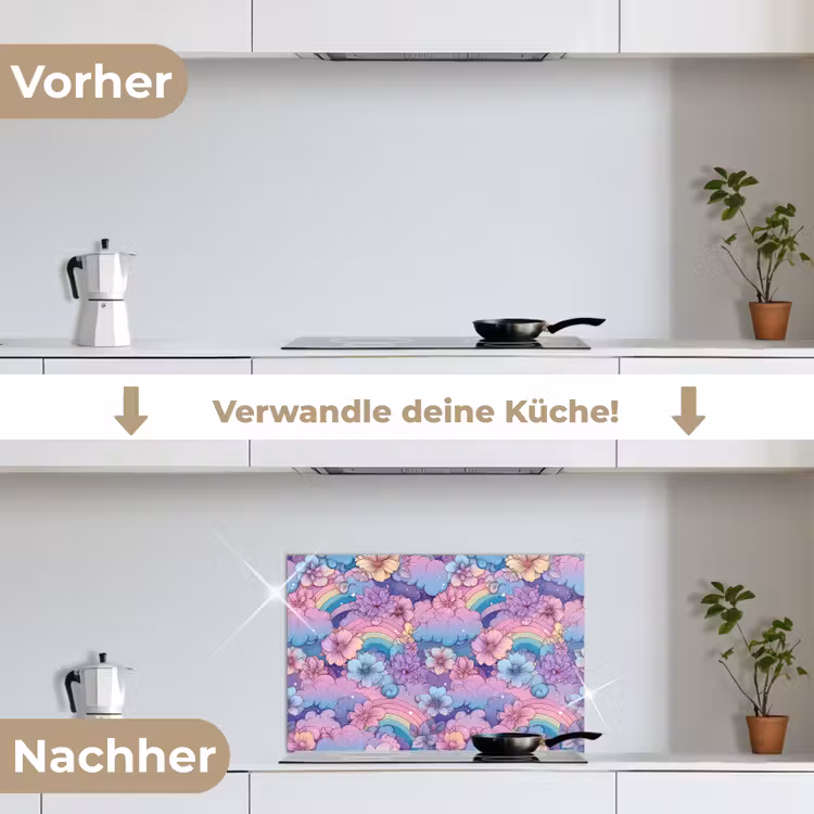 Regenbogen - Bloemen - Kleurrijk - Wolken keuken achterwand spatscherm klein -voor_na_DE