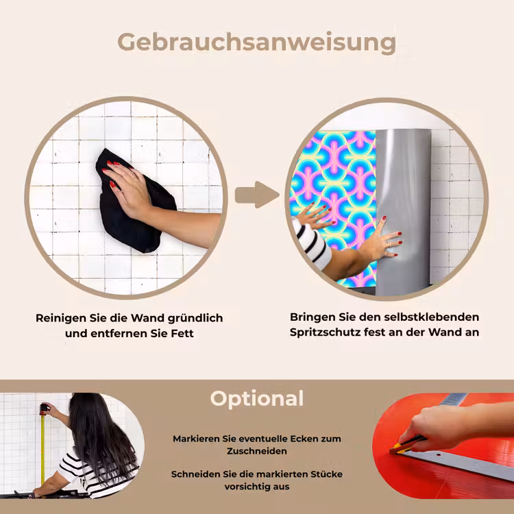 Regenboog - Neon - Kleuren keuken achterwand spatscherm klein 900 -gebruiksaanwijzing_DE