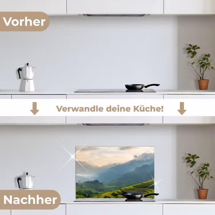 Rijstvelden - Bergen - Groen - Natuur keuken achterwand spatscherm klein -voor_na_DE