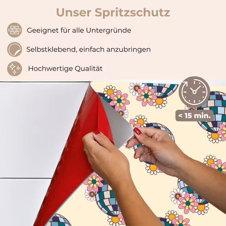 Retro - Disco - Bloemen - Discobal keuken achterwand spatscherm klein 900 -spatscherm_DE