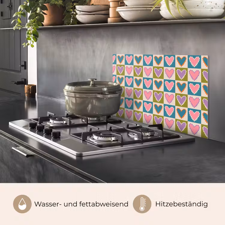 Retro - Kleuren - Patroon - Hartjes keuken achterwand spatscherm klein 900 -usp_DE