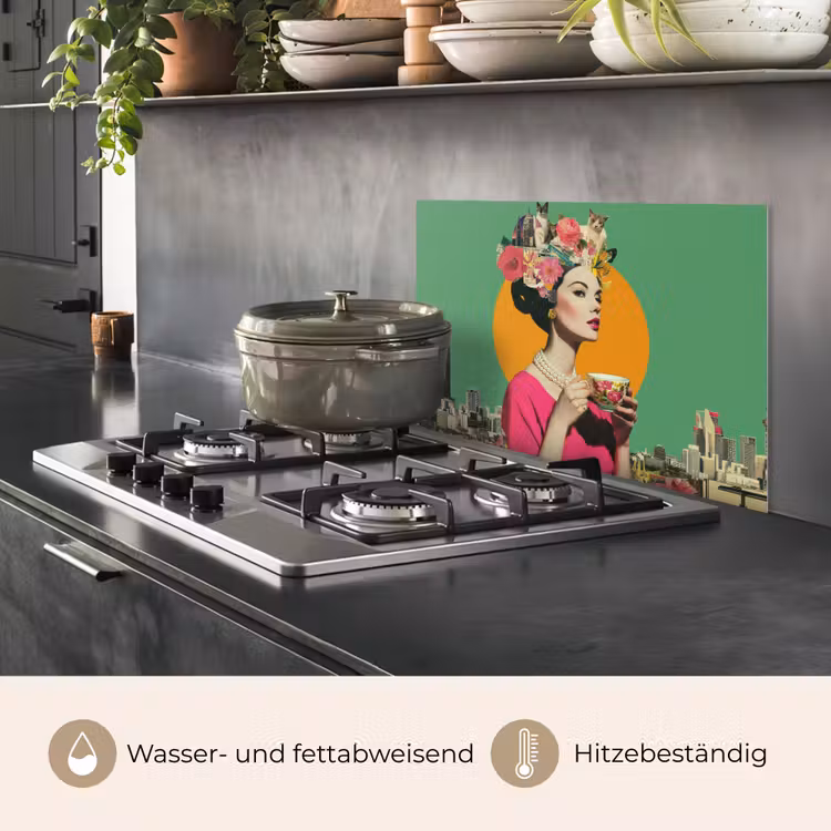 Retro - Vrouw - Stad - Zon keuken achterwand spatscherm klein -usp_DE