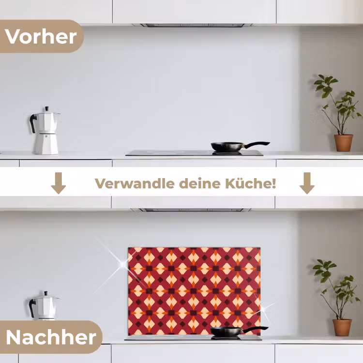Retro - Patroon - Kleurrijk keuken achterwand spatscherm klein 900 -voor_na_DE