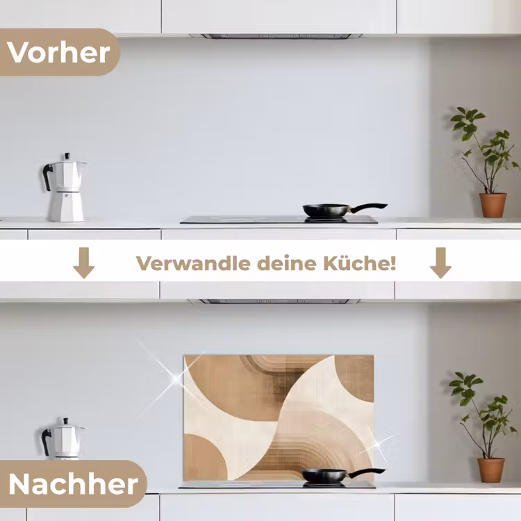 Retro - Geometrische lagen - Aardetinten keuken achterwand spatscherm klein -voor_na_DE