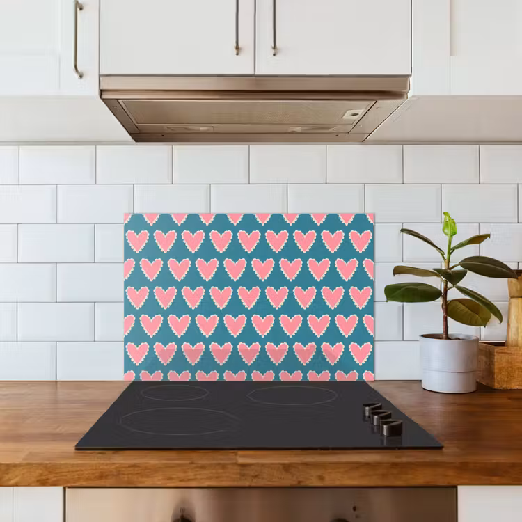Retro - Hartjes - Patroon keuken achterwand spatscherm klein 900 -sfeer2