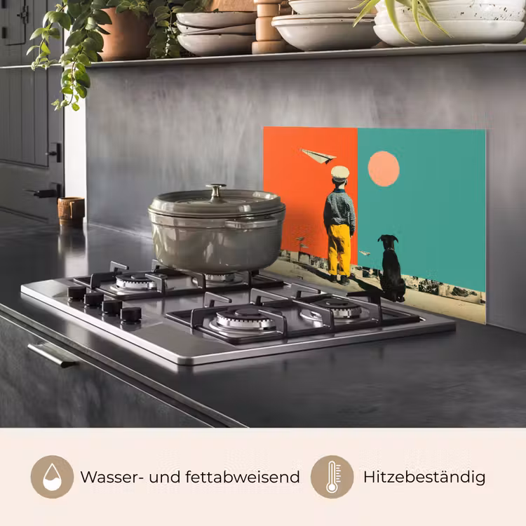 Retro - Jongen - Hond - Rood - Groen keuken achterwand spatscherm klein -usp_DE