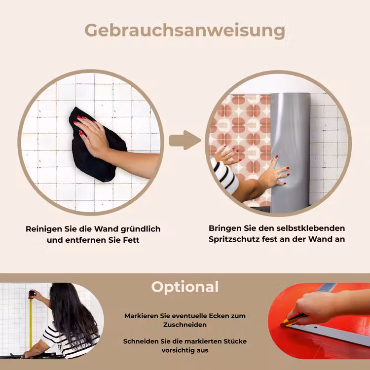 Retro - Klassiek - Roze keuken achterwand spatscherm klein 900 -gebruiksaanwijzing_DE