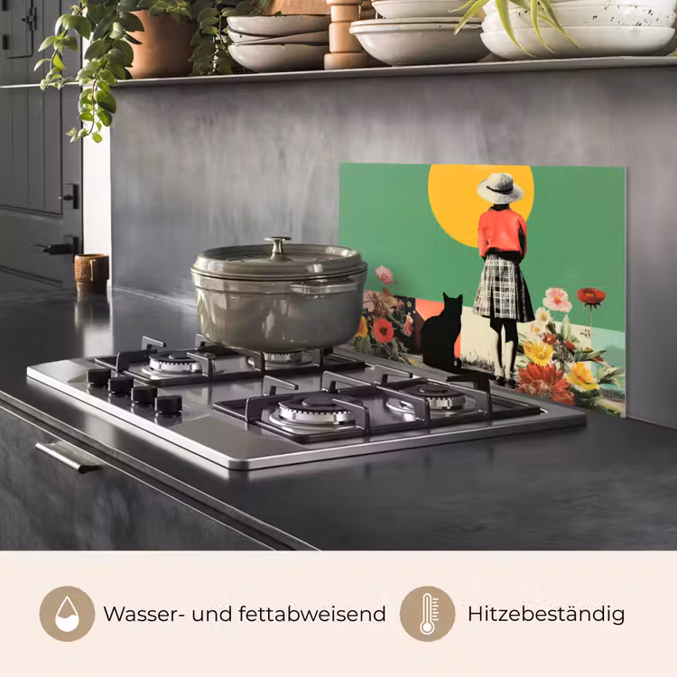 Retro - Meisje - Kat - Zon keuken achterwand spatscherm klein -usp_DE