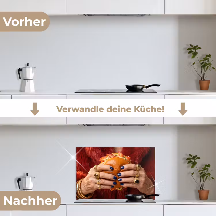Broodje - Bontjas - Goud keuken achterwand spatscherm klein -voor_na_DE