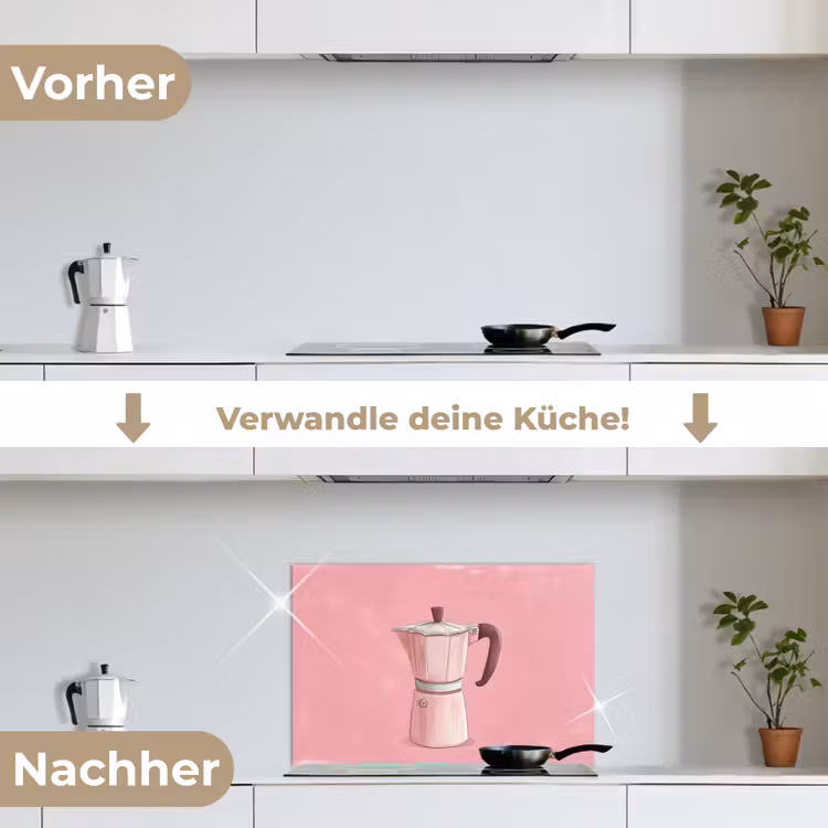 Roze - Mokkapot - Illustratie - Koffie keuken achterwand spatscherm klein -voor_na_DE