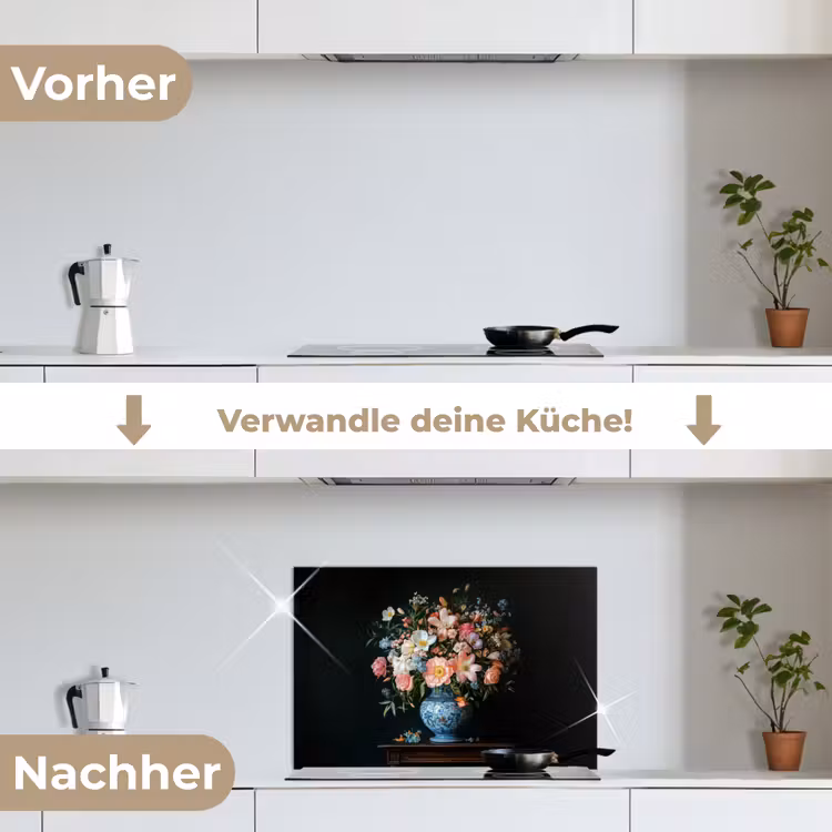 Roze - Bloemen - Vaas - Kleuren keuken achterwand spatscherm klein -voor_na_DE