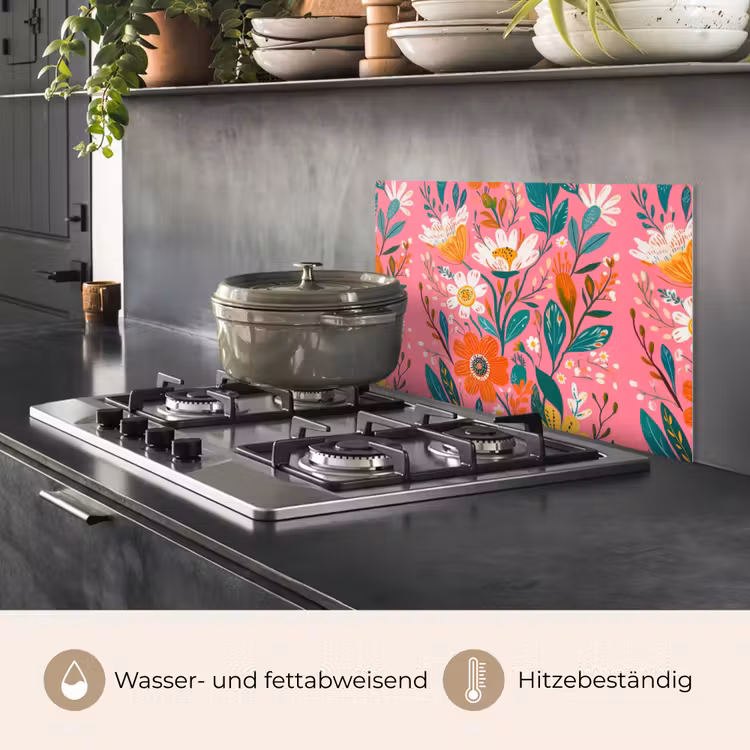 Roze - Bloemen - Wit - Oranje keuken achterwand spatscherm klein -usp_DE