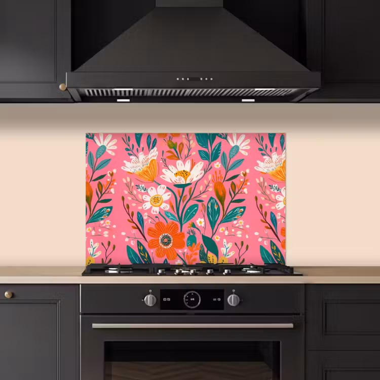 Roze - Bloemen - Wit - Oranje keuken achterwand spatscherm klein -sfeer1