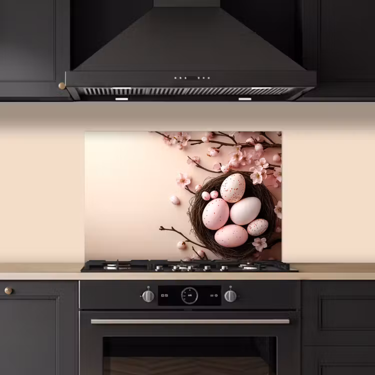 Roze - Bloesems - Eieren keuken achterwand spatscherm klein -sfeer1