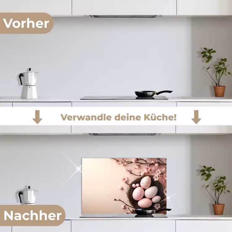 Roze - Bloesems - Eieren keuken achterwand spatscherm klein -voor_na_DE