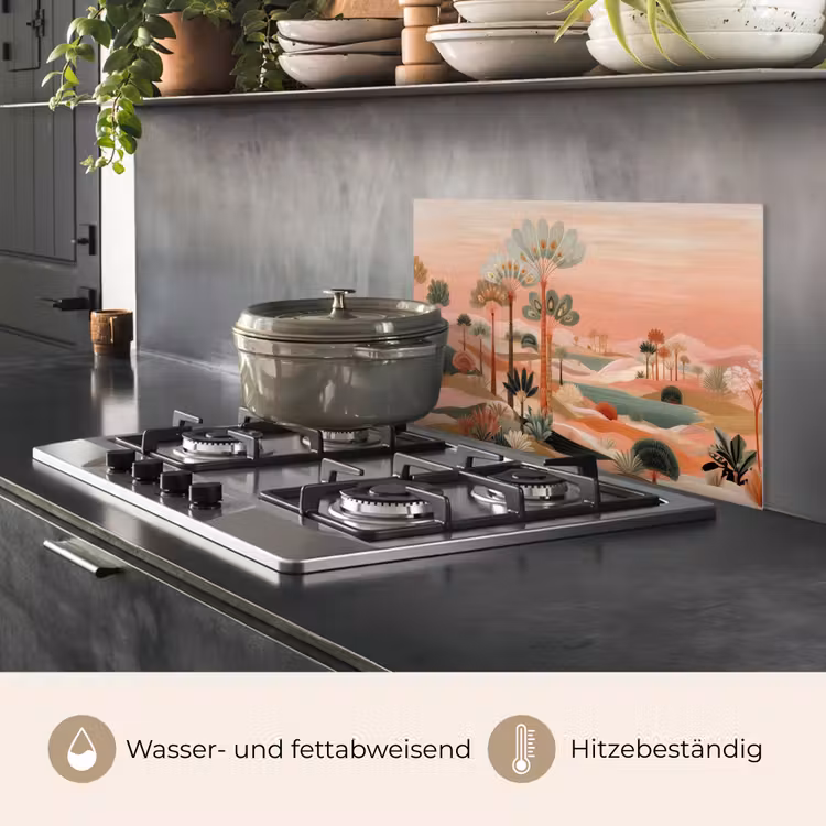 Roze landschap - Palmen - Water keuken achterwand spatscherm klein -usp_DE