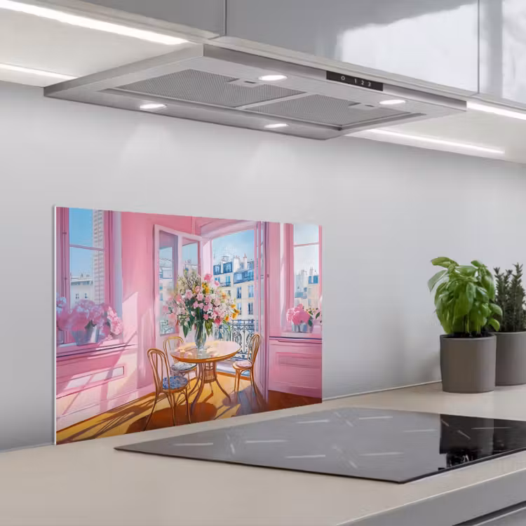 Pink - City - Bloemen keuken achterwand spatscherm klein -3d_schuin